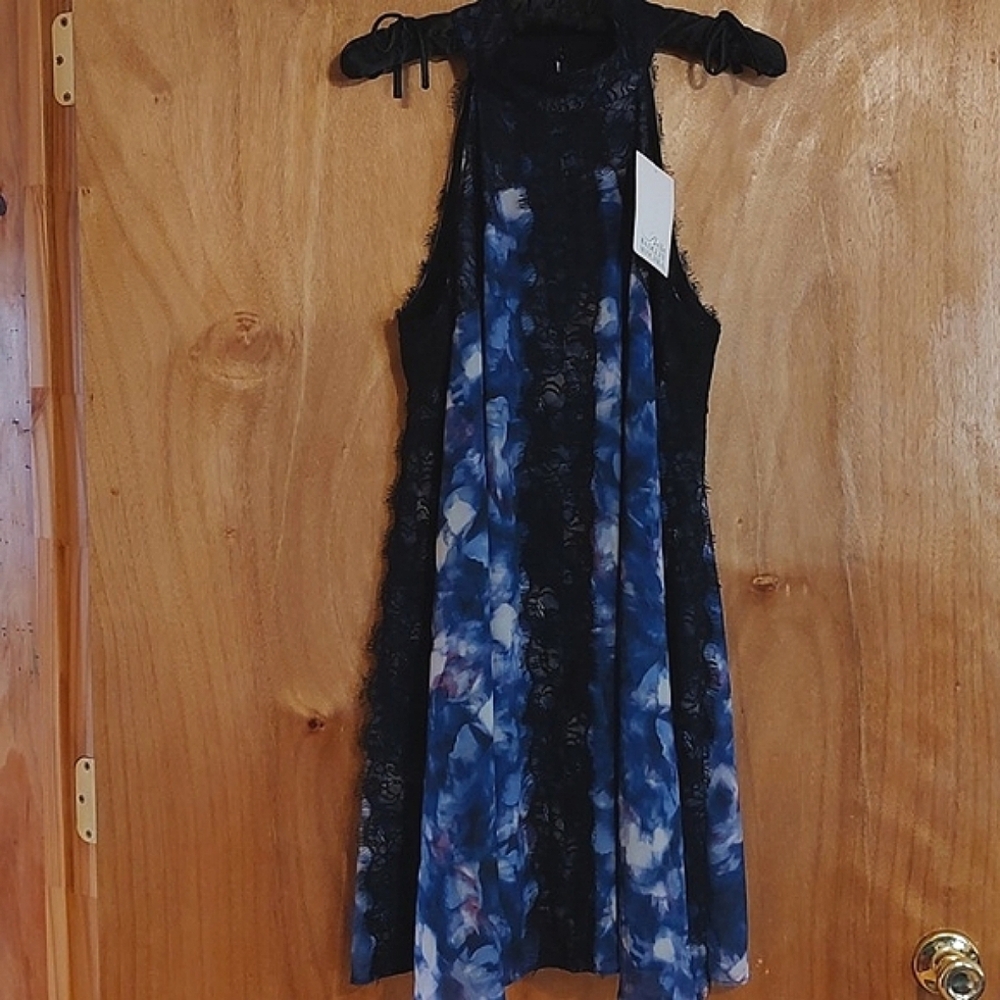 NWT Belle Badgley Mischka Indigo Black Sleeveless Halter Dress Fairycore Size 10